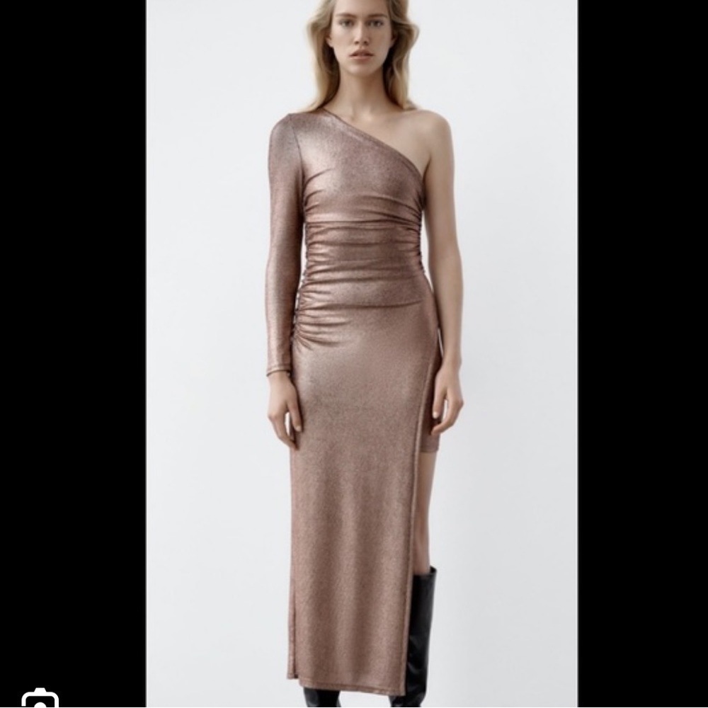 Zara NWT sparkly draped asymmetric dress 0387/204